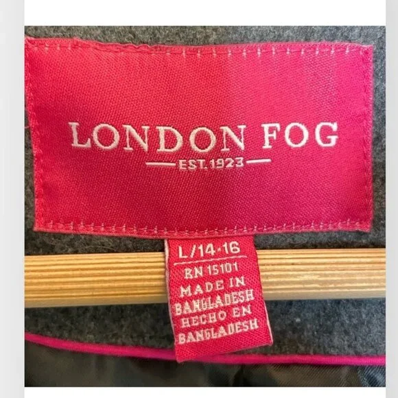 London Fog Jacket Faux Fur Hood Gray Coat Alpine Swiss Parka Size Girls Large 14 - Picture 7 of 16